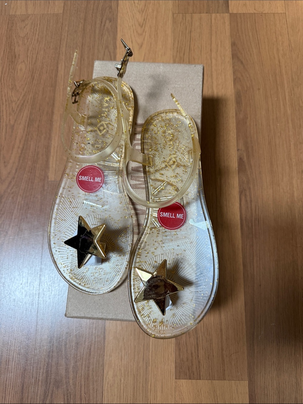 Katy Perry Collections Clear Jelly Sandals with Gold Glitter & Gold Star